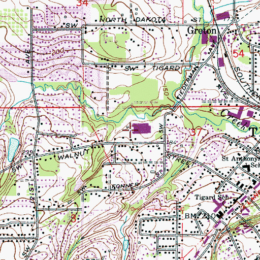 Topographic Map of Thomas R Fowler Middle School, OR