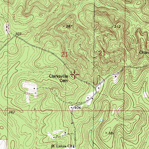 Topographic Map of Clarkville Cemetery, AL