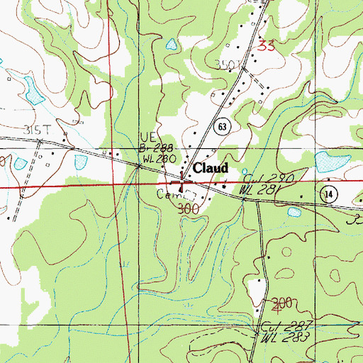 Topographic Map of Claud, AL