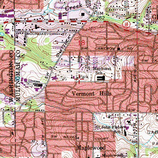 Topographic Map of Pendleton City Park, OR