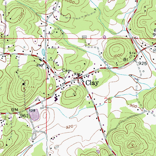 Topographic Map of Clay, AL