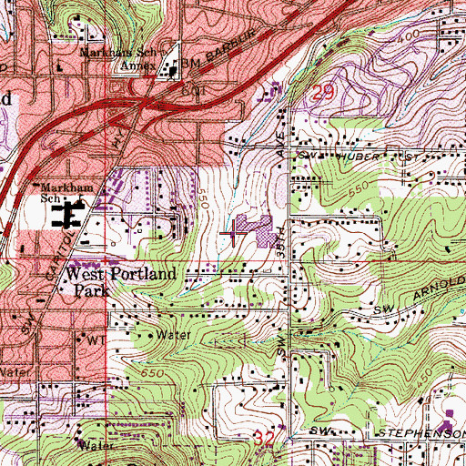 Topographic Map of Jackson Middle School, OR