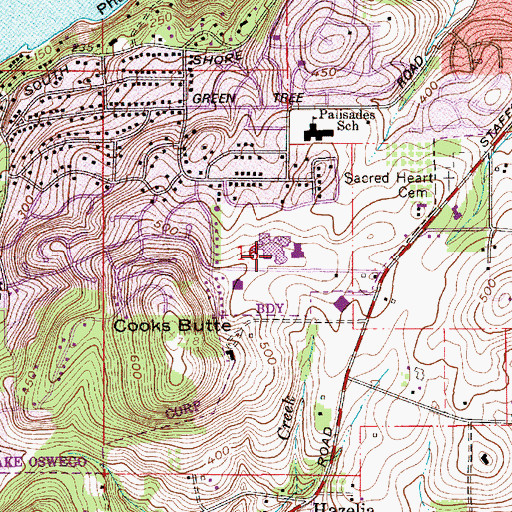 Topographic Map of Lakeridge High School, OR