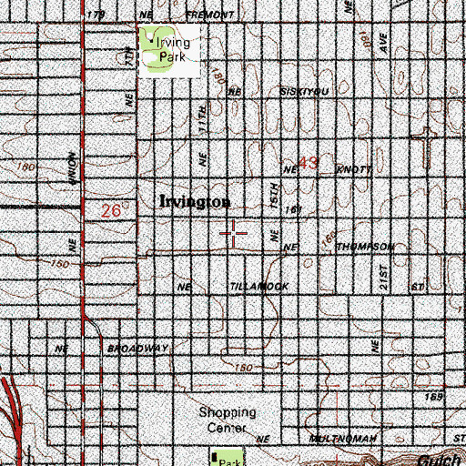 Topographic Map of Irvington Elementary School, OR