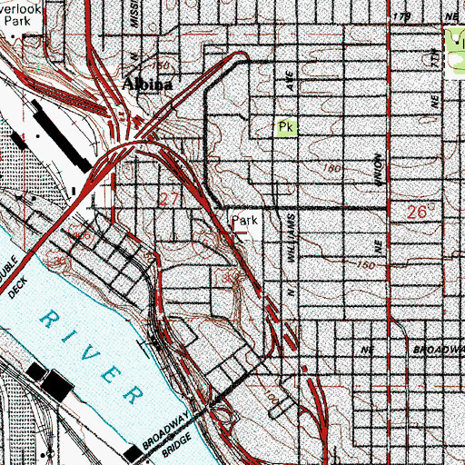 Topographic Map of Lillis Albina City Park, OR