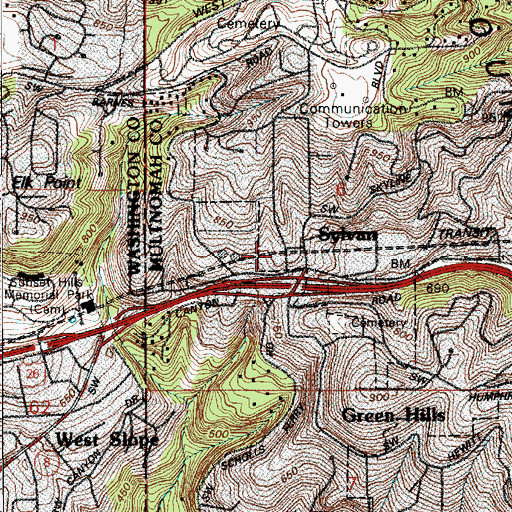 Topographic Map of East Sylvan School, OR