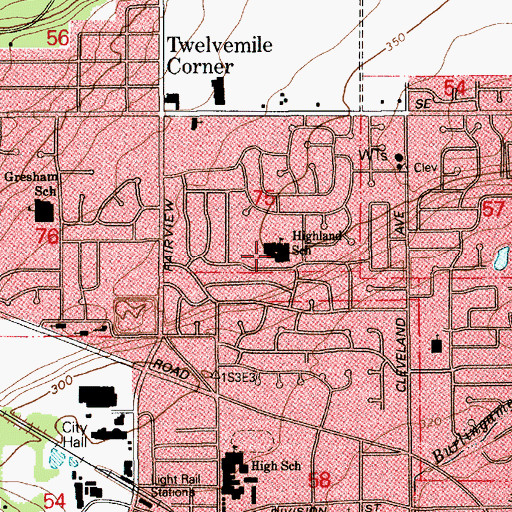 Topographic Map of Highland Elementary School, OR