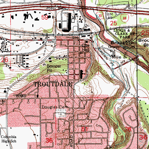 Topographic Map of Troutdale Elementary School, OR