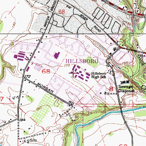 Topographic Map of Hillsboro High School, OR