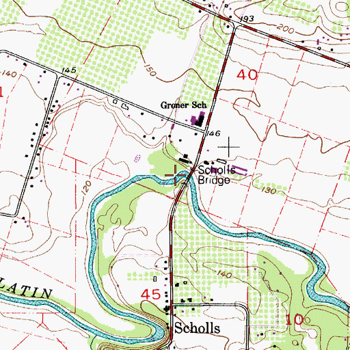 Topographic Map of Scholls Bridge, OR