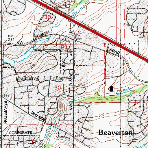 Topographic Map of Five Oaks Middle School, OR