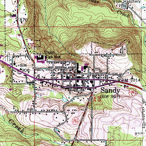 Topographic Map of Sandy Grade School, OR