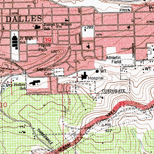 Topographic Map of Mid - Columbia Medical Center, OR
