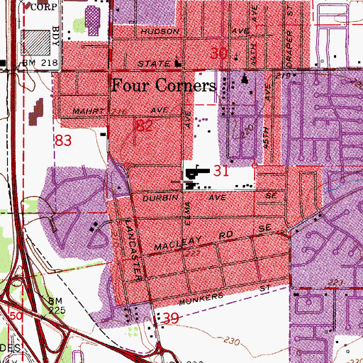 Topographic Map of Four Corners Elementary School, OR