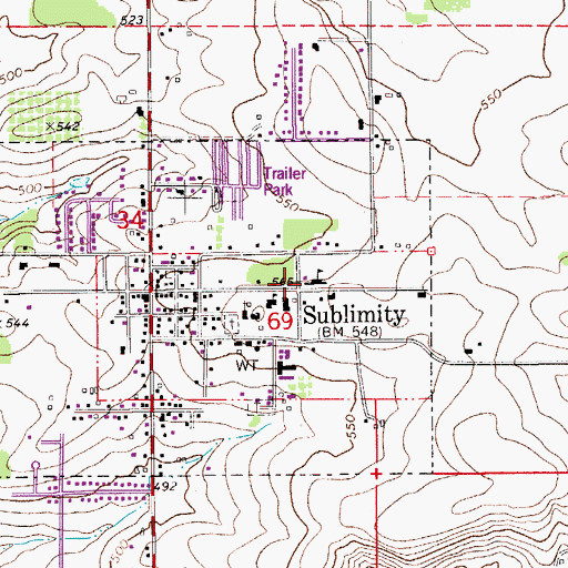 Topographic Map of Sublimity Elementary School, OR