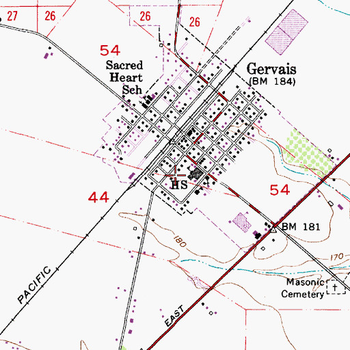 Topographic Map of Gervais Middle School, OR