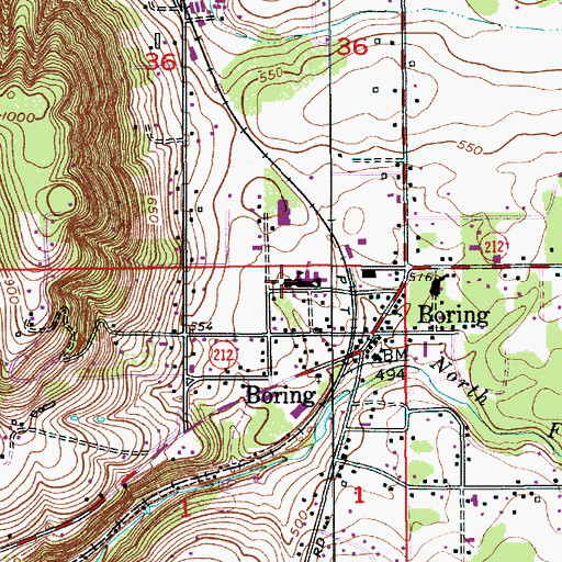 Topographic Map of Boring Middle School, OR