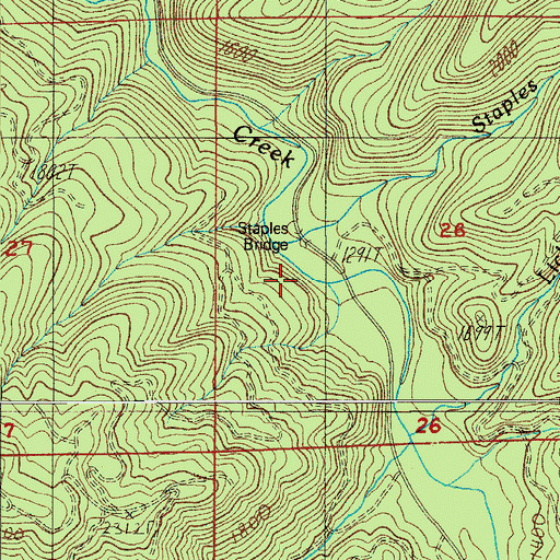 Topographic Map of Staples Covered Bridge, OR