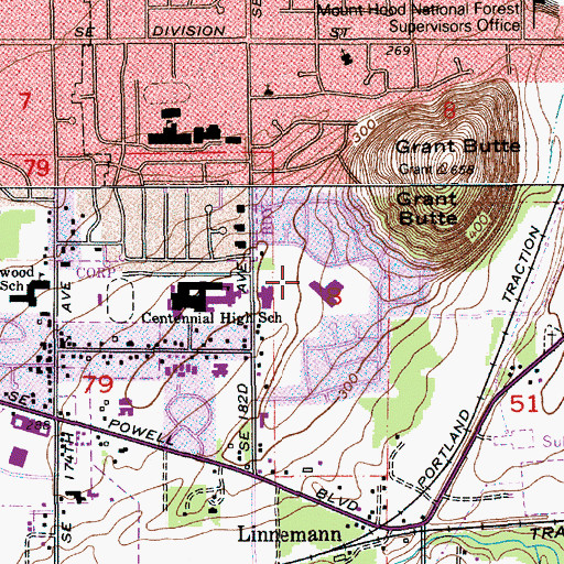 Topographic Map of Portland Adventist Elementary School, OR