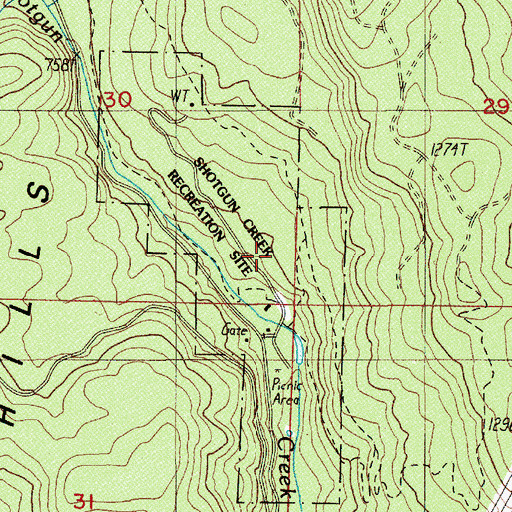 Topographic Map of Shotgun Recreational Site, OR