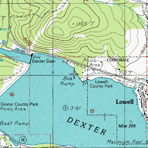 Topographic Map of Lowell State Park, OR