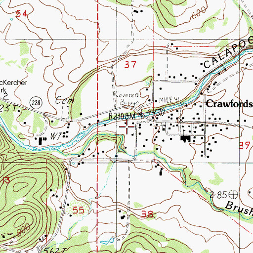 Topographic Map of Crawfordsville Bridge, OR