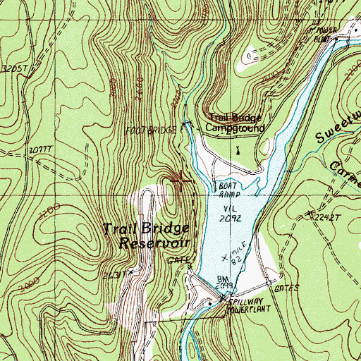 Topographic Map of Trail Bridge Recreation Site, OR