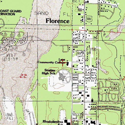 Topographic Map of Lane Community College, OR