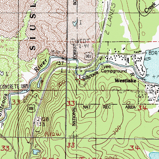 Topographic Map of Tyee Recreation Site, OR