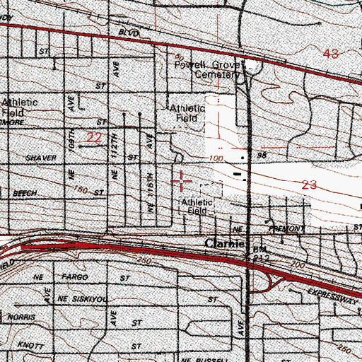 Topographic Map of Parkrose Middle School, OR