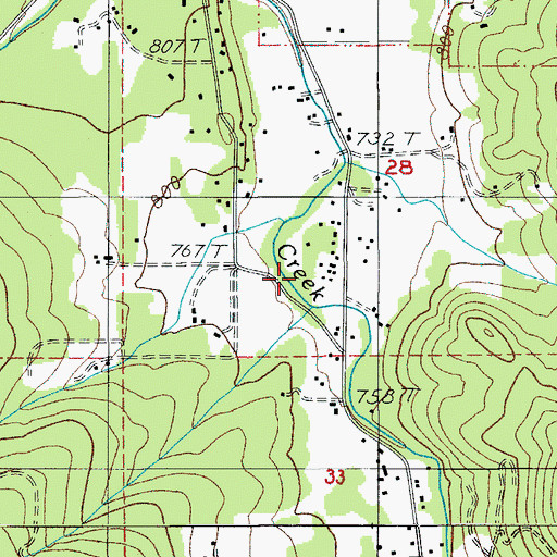 Topographic Map of Castle Creek, OR