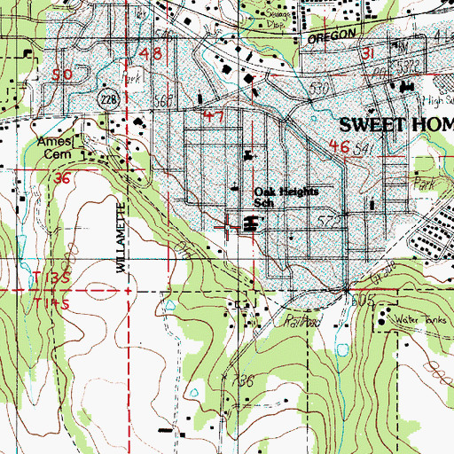 Topographic Map of Oak Heights Elementary School, OR