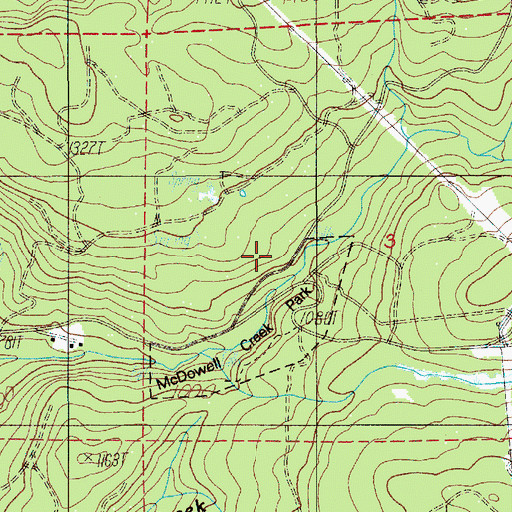 Topographic Map of McDowell Creek County Park, OR