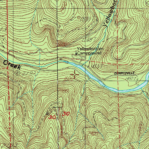 Topographic Map of Yellowbottom Recreation Site, OR