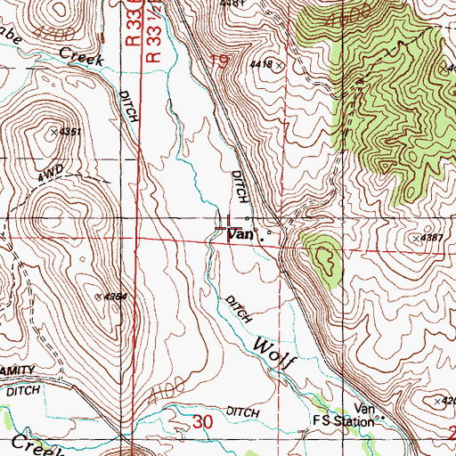 Topographic Map of Cleveland Ranch, OR