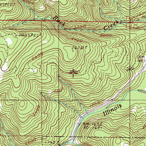 Topographic Map of Whiskey Creek, OR