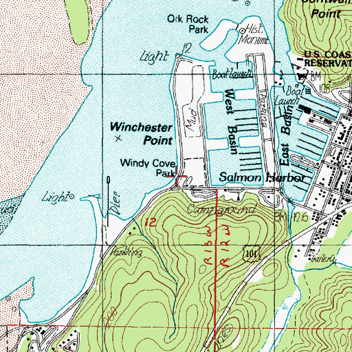 Topographic Map of Windy Cove County Park, OR