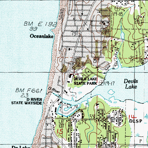 Topographic Map of Devils Lake State Park, OR