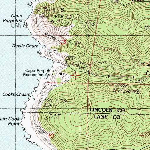 Topographic Map of Cape Perpetua Recreation Site, OR