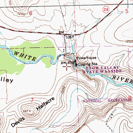 Topographic Map of White River Falls State Park, OR