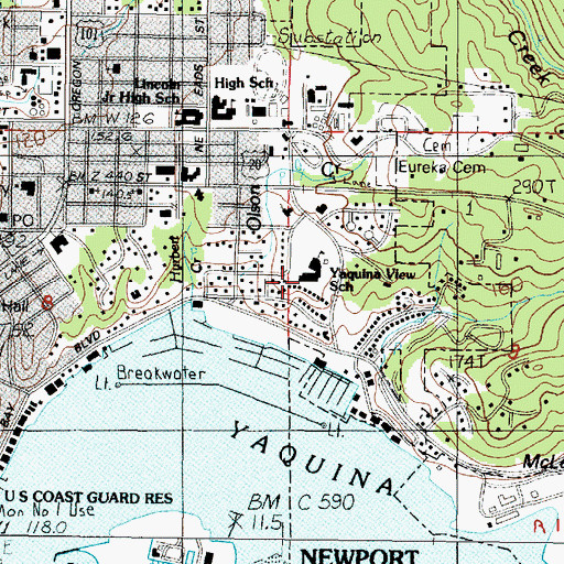 Topographic Map of Yaquina View Elementary School, OR