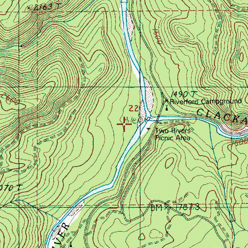 Topographic Map of Two Rivers Recreation Site, OR