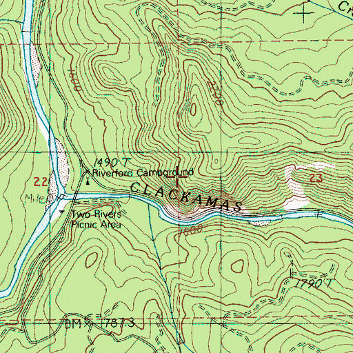 Topographic Map of River Ford Recreation Site, OR