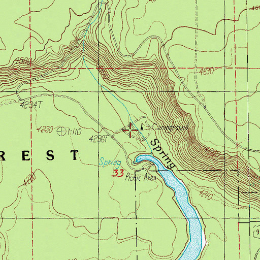 Topographic Map of Spring Creek Recreation Site, OR