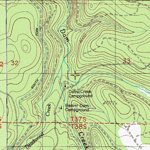Topographic Map of Daley Creek Recreation Site, OR