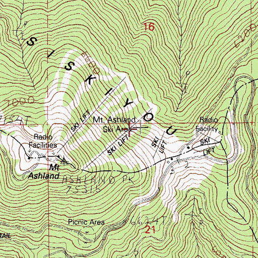 Topographic Map of Mount Ashland Ski Area, OR