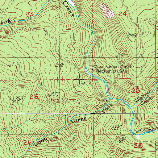 Topographic Map of Scaredman Creek Recreation Site, OR