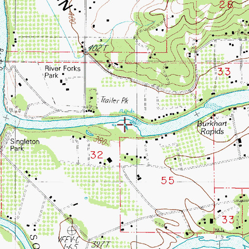 Topographic Map of Burkhart Rapids, OR