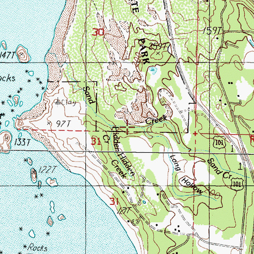 Topographic Map of Long Hollow, OR