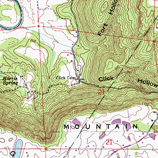 Topographic Map of Click Cemetery, AL